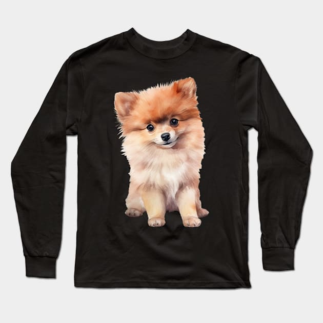 Puppy Pomerian Long Sleeve T-Shirt by DavidBriotArt